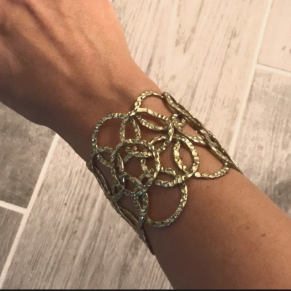 Silver toned hammered statement bracelet